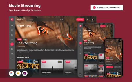 电影流媒体UI仪表板设计网页UI模板 (FIG,SKETCH,XD)