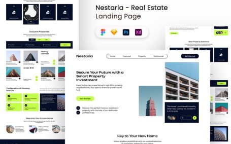 房地产着陆页UI套件网页UI模板 (FIG,PSD,SKETCH,XD)
