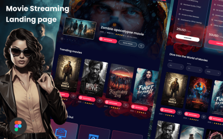 电影流媒体着陆页面网页模板 (FIG)
