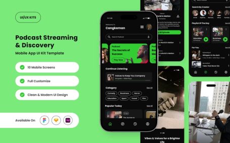 大胆的播客流应用APP UI KIT (FIG,SKETCH,XD)