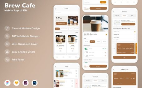 咖啡主题的APP UI KIT (SKETCH,FIG,XD,PSD)