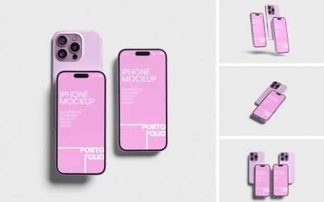 iPhone 16 Pro手机模型样机 (PSD,PDF)