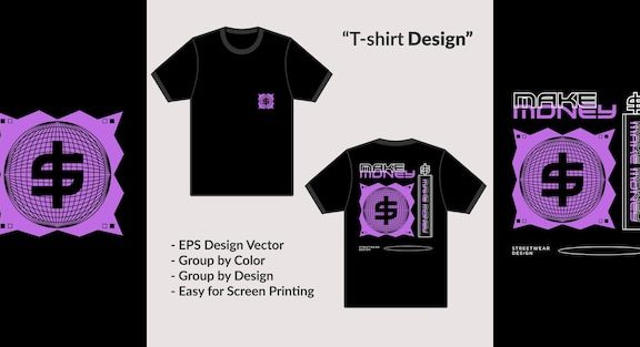 赚钱金钱概念高级T恤服装排版设计矢量图案素材[eps]