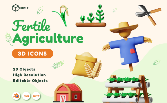 农业3D图标 (PNG,Blend)