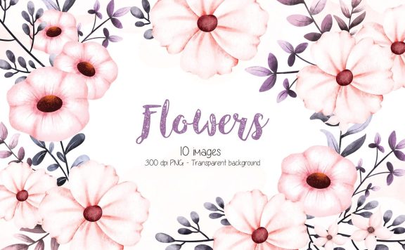 花卉和树叶装饰 (PNG)