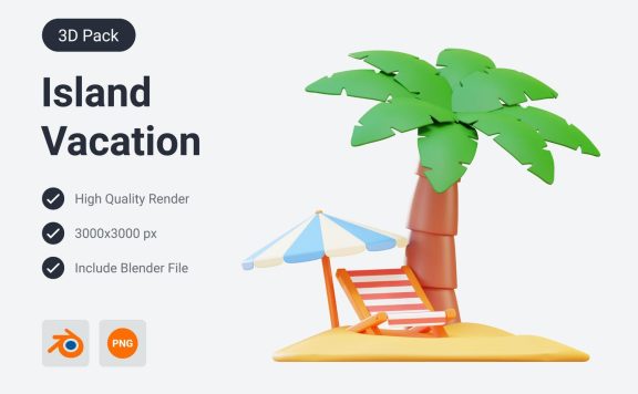 海岛度假3D图解 (PNG,Blend)