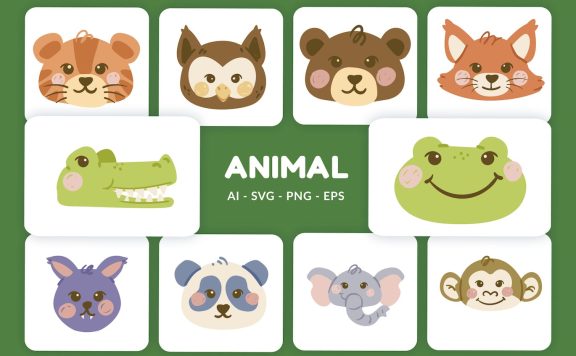 动物头部矢量插图v.2 (AI,EPS,PNG,SVG)