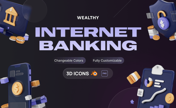 互联网银行3D图标集  (PNG,Blend)