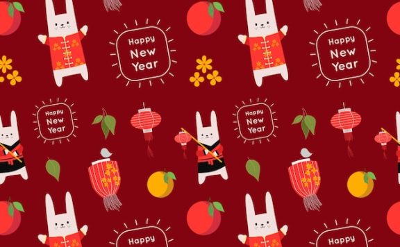 矢量红色装饰兔年新年图案[eps]