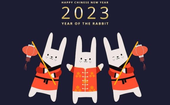 灯笼兔子角色2023年兔年新年Banner设计模板[eps]