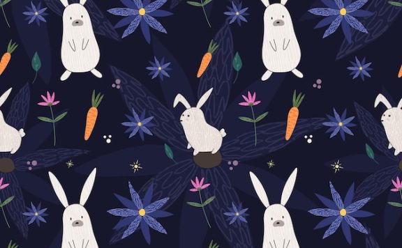 花朵兔子动物矢量装饰图案新年素材[eps]