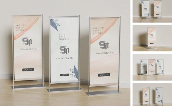 🔴高品质的时尚高端X展架门型架易拉宝设计VI样机展示模型mockups