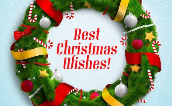 带装饰的圣诞祝福花环扁平矢量插画[eps]