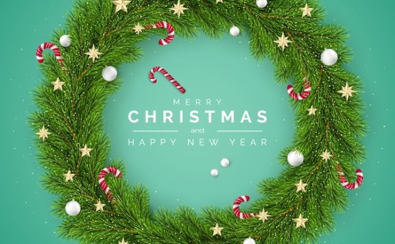 绿色背景假日装饰元素圣诞树花环模板[eps]