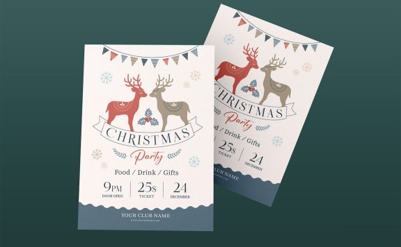 麋鹿圣诞晚会传单海报模板 (AI,EPS,JPG,PNG)