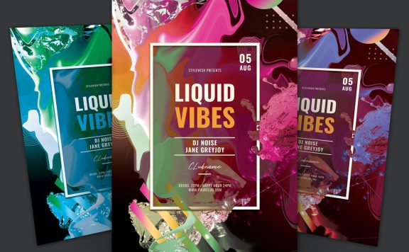 抽象液体形状音乐派对海报设计模板 (PSD)