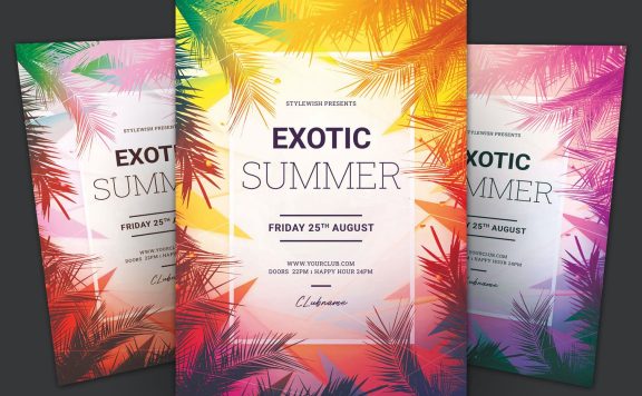 异国情调热带夏季海报传单 (PSD)