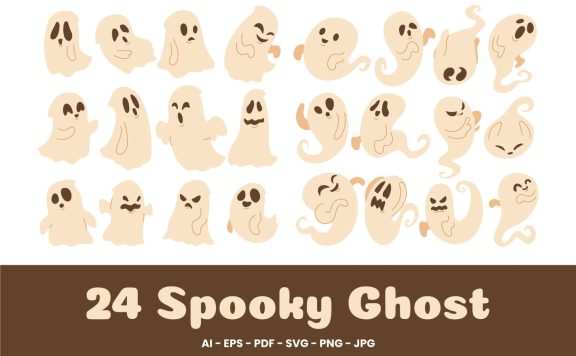 可爱的万圣节幽灵鬼脸插画素材 (AI,EPS,JPG,PDF,PNG,SVG)