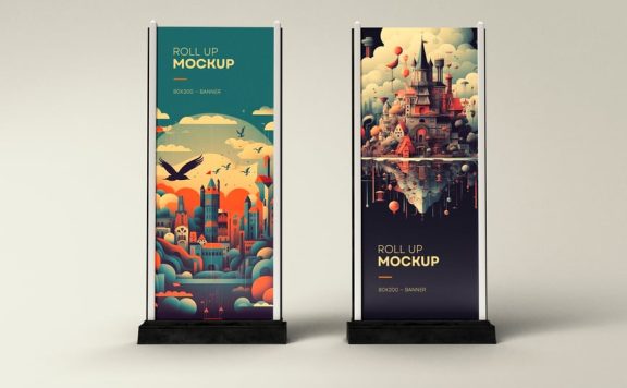 易拉宝广告横幅模型样机 (PSD)