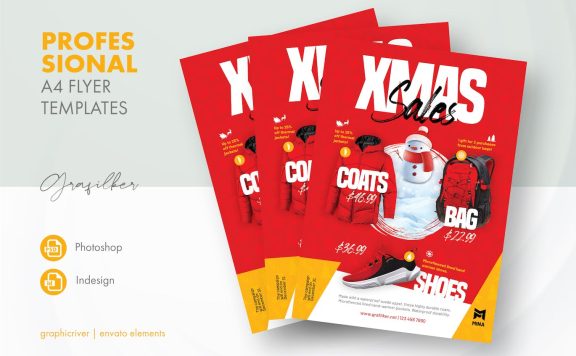 冬季服装圣诞销售海报传单模板 (INDD,PSD)