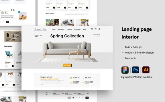 室内家具网站着陆页网页模板 (AI,EPS,FIG,PSD)