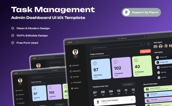 任务管理管理仪表板网页模板 (FIG)