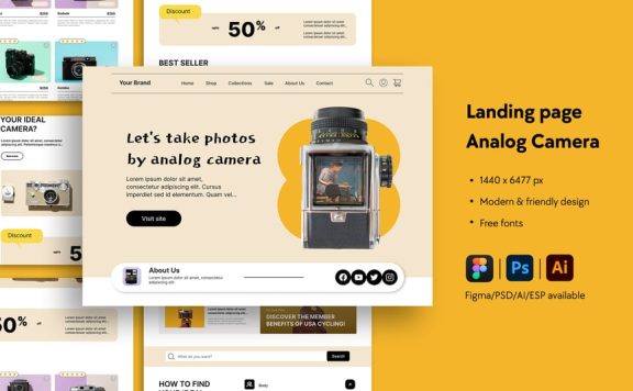 模拟相机网站着陆页 (AI,EPS,FIG,PSD)