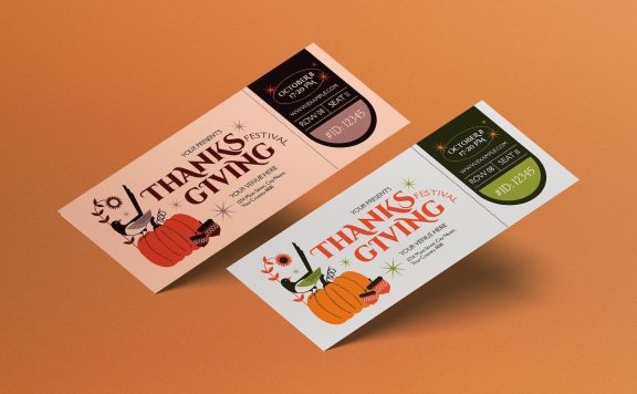 🔴清新简约时尚感恩节门票入场券设计模板-AI,PSD
