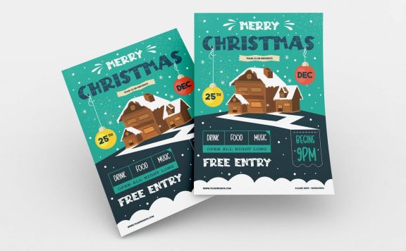 雪房子圣诞主题海报传单模板 (AI,EPS,JPG,PNG)