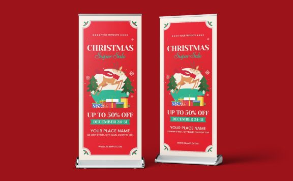 圣诞节日促销Banner易拉宝模板 (AI,PSD)