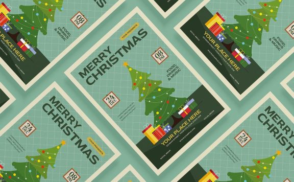 圣诞晚会派对传单设计模板 (AI,PSD)