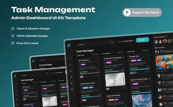 任务管理管理仪表板网页模板 (FIG)