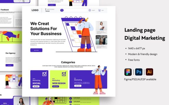 数字营销网站着陆页 (AI,EPS,FIG,PSD)