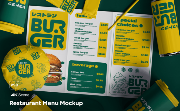 餐厅菜单模型样机 (PSD)