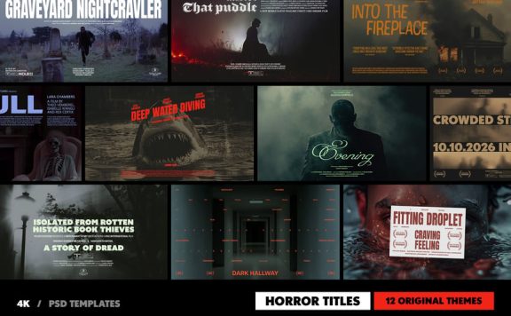 恐怖电影标题网站广告系列样机 (PSD)