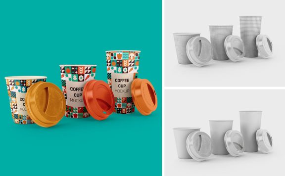 三个尺寸咖啡杯模型样机 (PSD)