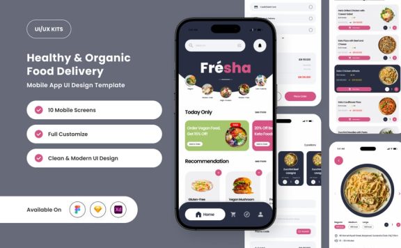 基于植物的食品应用APP UI KIT (FIG,SKETCH,XD)