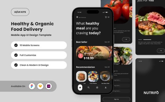 健康食品递送应用APP UI KIT (FIG,SKETCH,XD)