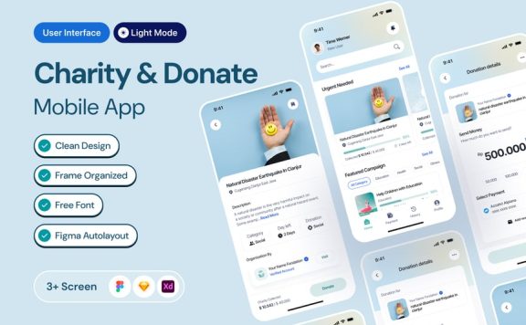 慈善与捐赠移动应用APP UI KIT  (FIG,XD,SKETCH)