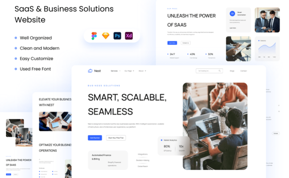 SaaS＆商业解决方案网站UI模板 (FIG,PSD,SKETCH,XD)
