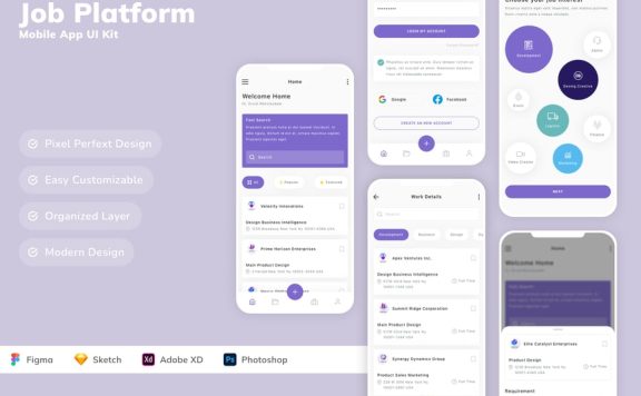 工作平台移动应用APP UI KIT (SKETCH,FIG,XD,PSD)