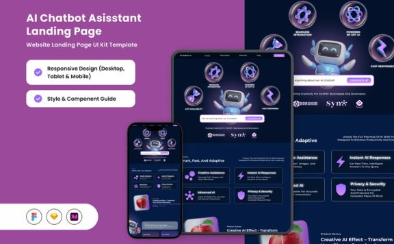 智能AI聊天机器人助手着陆页 (FIG,SKETCH,XD)