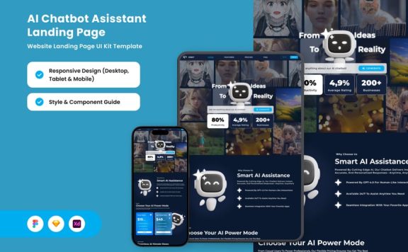 AI聊天机器人助理着陆页 (FIG,SKETCH,XD)