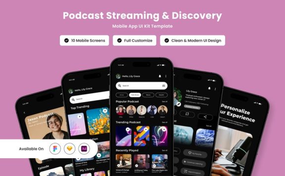 现代播客应用APP UI KIT (FIG,SKETCH,XD)