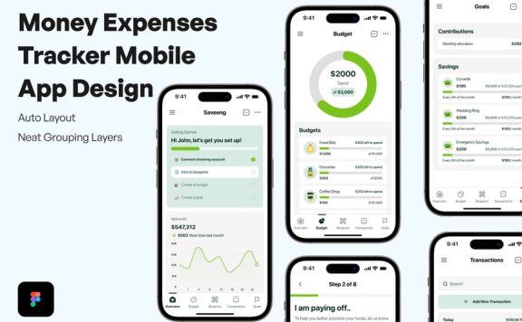 货币费用跟踪器移动应用APP UI KIT (FIG)