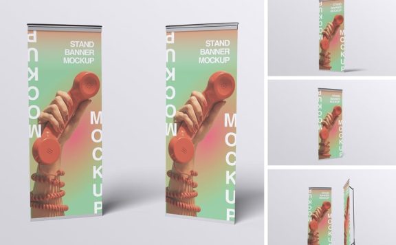 站立横幅易拉宝模型样机 (PSD,PDF)