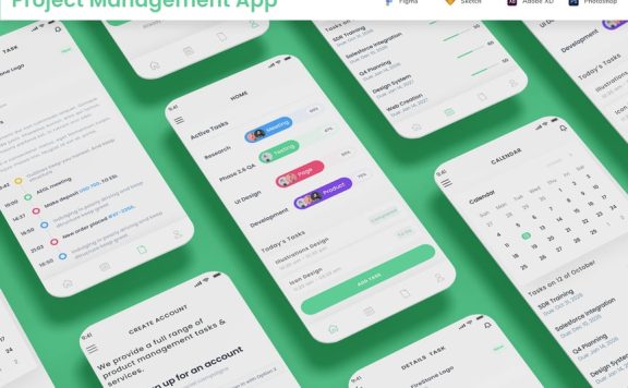 项目和任务管理和日历工作计划应用APP UI KIT (FIG,SKETCH,PSD,XD,SVG)