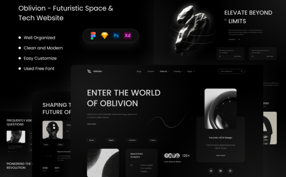 未来派太空与技术网站网页UI模板 (FIG,PSD,SKETCH,XD)