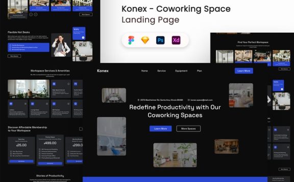 共同工作空间着陆页UI套件网页UI模板 (FIG,PSD,SKETCH,XD)
