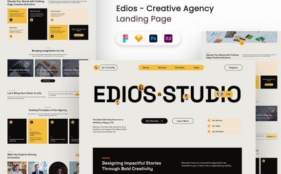创意代理着陆页UI套件网页UI模板 (FIG,SKETCH,PSD,XD)